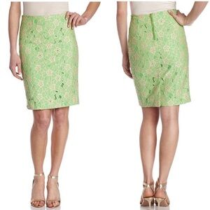 Lilly Pulitzer Hyacinth Green Floral Lace Pencil Skirt Sz 4